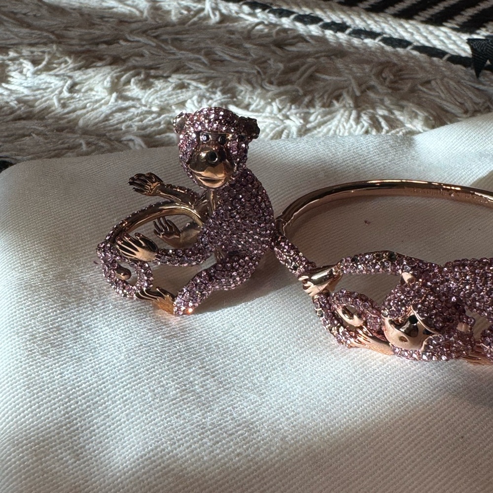 Kate Spade pink rhinestone set. Necklace Earrings, bracelet, ring gold jewelry